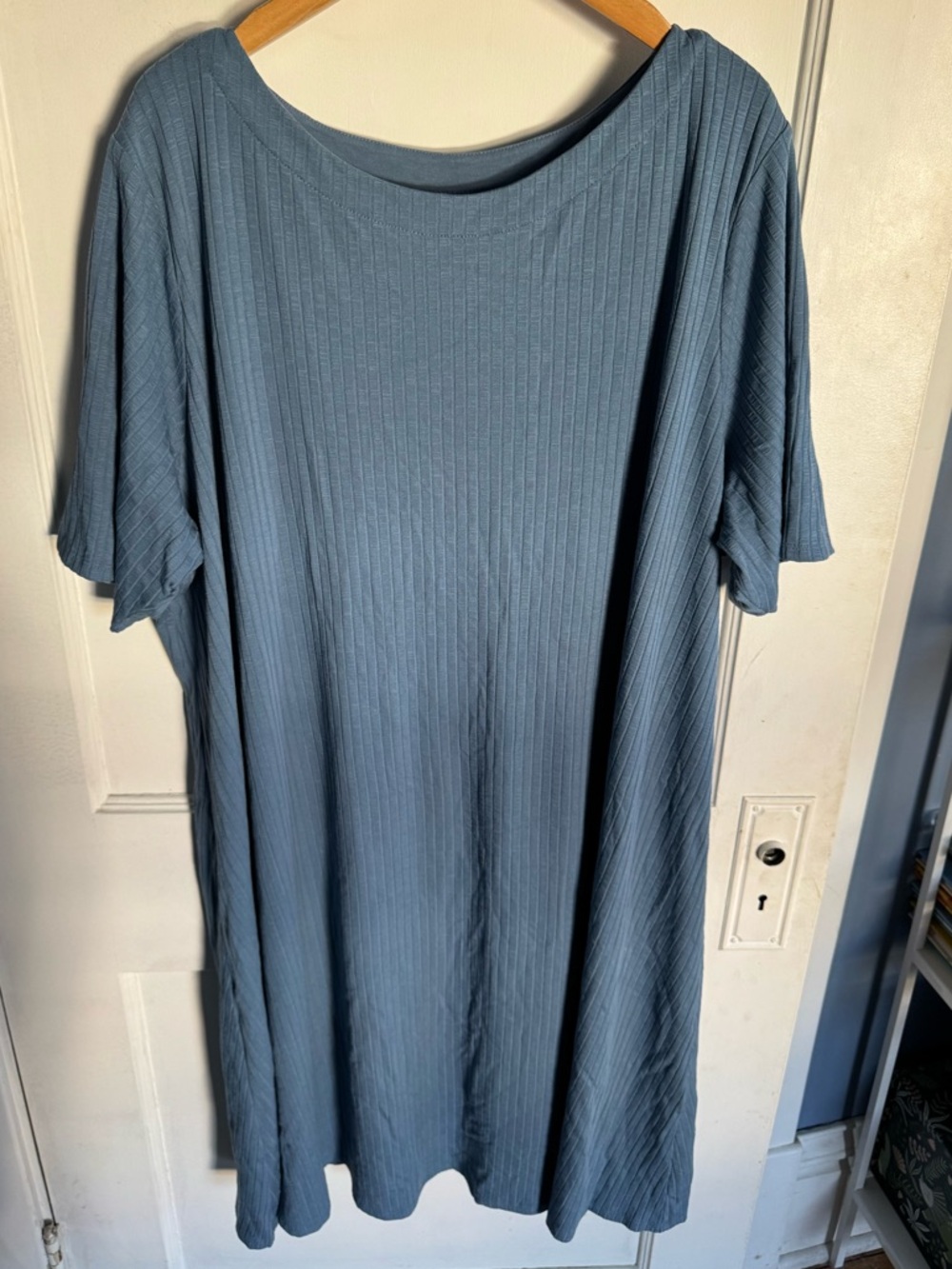 Sz 3x J. Jill Blue Ribbed Rayon Dress with Short Sleeves